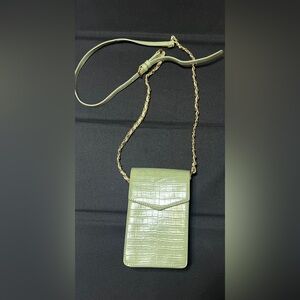 Green Croc-Embossed Mini Crossbody Bag
